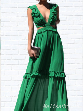 Sexy Deep V-neck Evening Gown Long Prom Dresses,MB220