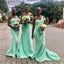 Elegant Green Off Shoulder Simple Cheap Mermaid Long Bridesmaid Dresses ,BD129