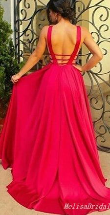 Sexy Red Plunging A-Line Evening Gown Maxi Long Formal Dresses Prom Dresses,MB480