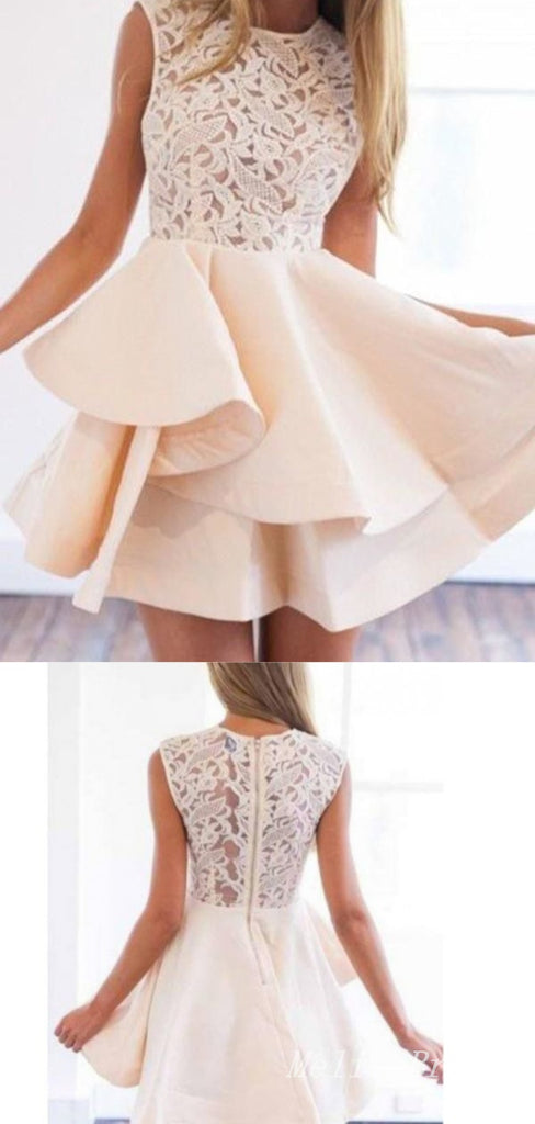 Elegant Jewel Light Pink Sleeveless A-line Short Homecoming Dresses with Ruffles, HD270