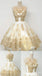 Gold Popular Appliques A-Line Graduation Party Short Homecoming Dresses, HD432