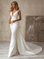 Gorgeous White V Neck Mermaid Long Party Dress Prom Dresses ,MB10940