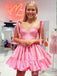 Cute Sexy A-line Pink Sweetheart Ruffles Short Homecoming Dresses , HD239