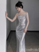 Gorgeous Shiny Sliver Spaghetti Straps Sheath Long Party Dress Prom Dresses,MB10941