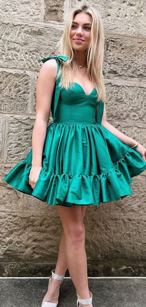 Cute Sexy A-line Green Sweetheart Ruffles Short Homecoming Dresses , HD240