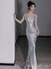 Gorgeous Shiny Sliver Spaghetti Straps Sheath Long Party Dress Prom Dresses,MB10941