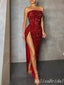 Shiny Strapless High Slit Mermaid Long Party Dress Prom Dresses,MB10943