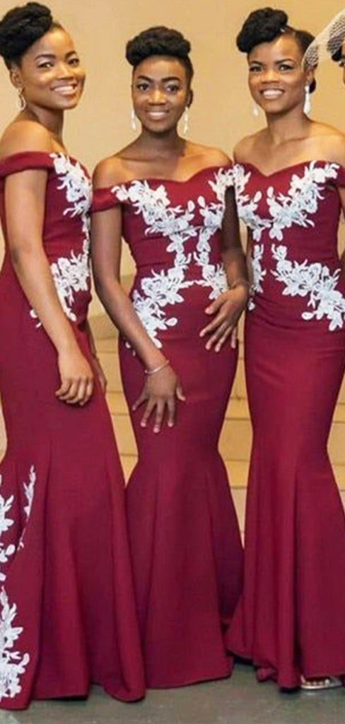 Sexy Red Appliques Lace Simple Cheap Mermaid Long Bridesmaid Dresses ,BD161