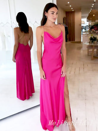 Elegant V Neck Spaghetti Straps Satin Mermaid Sleeveless Cheap Simple Evening Prom Dresses,MB162