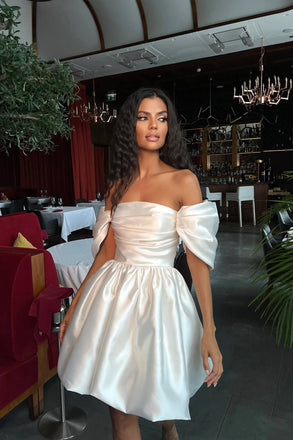 Elegant Off Shoulder Bubble A-Line Short Homecoming Dresses, HD56