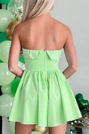 Elegant Green Strapless Satin A-Line Cheap Simple Short Homecoming Dresses, HD95