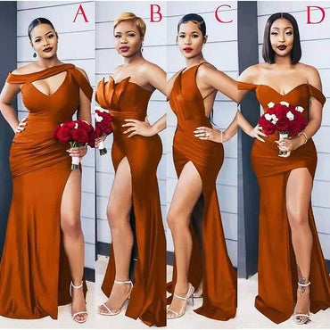 Mismached Chocolate Mermaid Side Slit Long Cheap Bridesmaid Dresses ,BD71