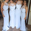 Elegant White Halter V Neck Simple Cheap Mermaid Long Bridesmaid Dresses ,BD139