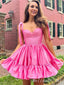 Elegant Pink Spaghetti Straps Ruffles Simple Cheap A-Line Short Homecoming Dresses, HD199