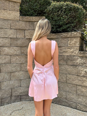 Elegant Pink Spaghetti Straps Sheath Side Slit Simple Short Homecoming Dresses, HD114