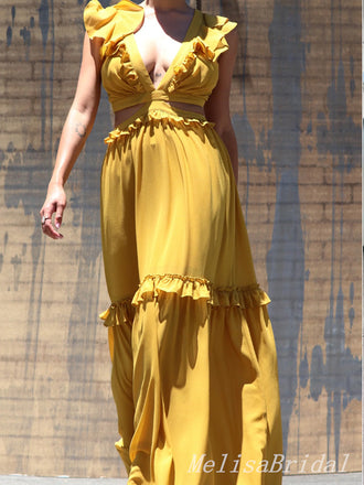 Sexy Deep V-neck Evening Gown Long Prom Dresses,MB221