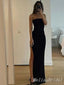 Sexy Simple Strapless Black Mermaid Long Prom Dresses to Impress with Slit,MB946