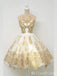 Gold Popular Appliques A-Line Graduation Party Short Homecoming Dresses, HD432