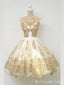 Gold Popular Appliques A-Line Graduation Party Short Homecoming Dresses, HD432