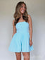 Elegant Blue Pantskirt Strapless Satin A-Line Cheap Simple Short Homecoming Dresses, HD96