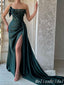 Charming Sexy Beaded Dark Green Sheath Evening Gown Long Prom Dresses with Pleats,MB337
