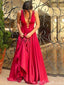 Sexy Red Plunging A-Line Evening Gown Maxi Long Formal Dresses Prom Dresses,MB480
