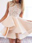 Elegant Jewel Light Pink Sleeveless A-line Short Homecoming Dresses with Ruffles, HD270