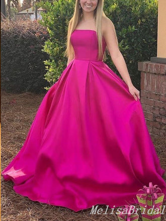 Sexy Simple Elegant Strapless Straight Neck A-line Evening Gown Long Prom Dresses ,MB281