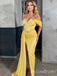 Yellow Mermaid Beaded Off-the-shoulder Evening Gown Long Evening Party Prom Dresses with Slit,MB817