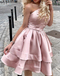 Sexy PInk A-line Charming One Shoulder Short Homecoming Dresses with Ruffles, HD244