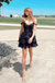 Sexy Off-the-Shoulder Black Plunging Lace Appliques A-line Short Homecoming Dresses with Ruffles, HD271