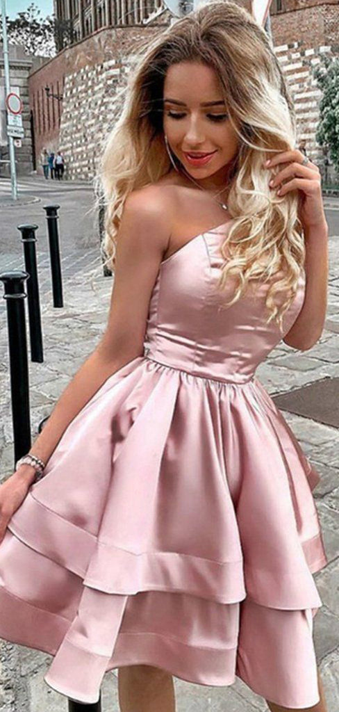 Sexy PInk A-line Charming One Shoulder Short Homecoming Dresses with Ruffles, HD244