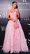 Stunning Pink Front Slit Floral A-line Long Party Dress Prom Dresses,MB10945