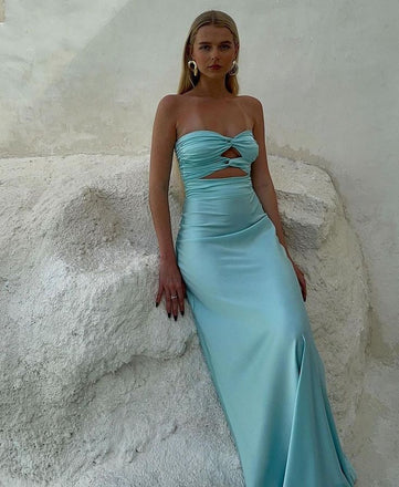 Sexy Blue Sheath Strapless Long Evening Gown Prom Dresses ,MB199