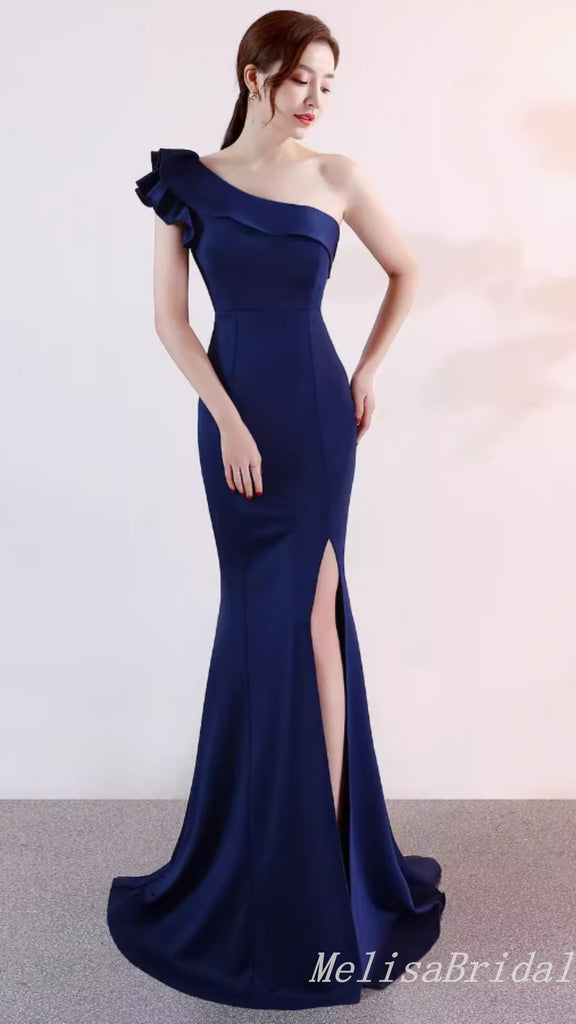 Gorgeous Blue One Shoulder Mermaid Long Party Dress Prom Dresses,MB10947