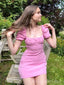 Elegant Pink Pleats  Simple Cheap Short Sleeves Short Homecoming Dresses, HD23