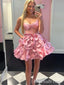 Sexy Pink 3D Floral Spaghetti Straps Sweetheart Ball Gown Short Homecoming Dresses, HD266