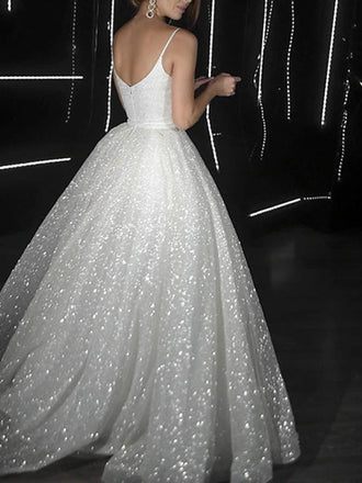 White Elegant Tulle Spaghetti Straps A-line Long Simple Prom Dresses Evening Gown,MB172