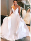 Elegant White Spaghetti Straps V Neck Tulle A-Line Long Wedding Dresses,WD50