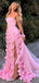 Elegant Pink Floral Strapless Tulle Side Slit Mermaid Long Evening Prom Dresses,MB121