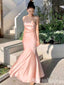 Elegant Light Pink Spaghetti Straps Elastic satin Mermaid Sleeveless Cheap Simple Evening Prom Dresses,MB161