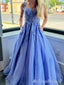 Elegant Tulle Lace Appliques A-line Evening Gown Long Prom Dresses,MB234