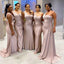 Elegant Light Pink One Shoulder Simple Cheap Mermaid Long Bridesmaid Dresses ,BD140