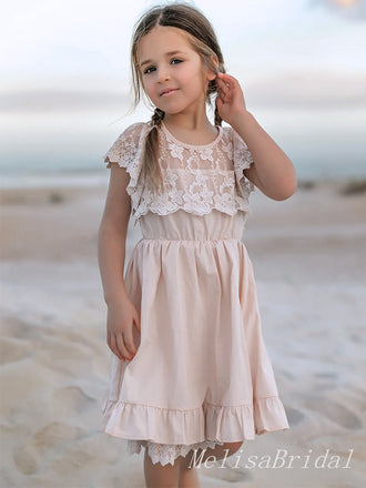Simple Lace Appliques  A- Line Sleeveless  Cheap Jersey Long Flower Girl Dresses ,FG24