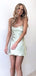 Elegant Light Green Spaghetti Straps Soft Satin Simple Cheap Short Homecoming Dresses, HD121