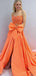Sexy Bright Orange Sequin Strapless Side Slit Mermaid Long Evening Prom Dresses,MB98