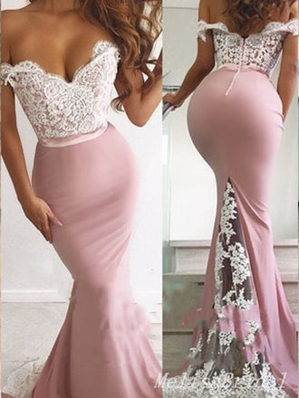 Sexy Off Shoulder Strapless Lace Appliques Evening Gown Long Prom Dresses ,MB222