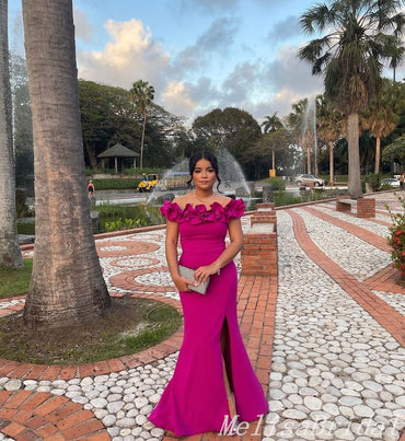 Hot Pink Mermaid Off Shoulder Evening Gown Maxi Long Evening Party Prom Dresses,MB633