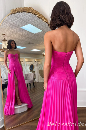 Strapless Sweetheart Hot Pink A-line Evening Gown Maxi Long Evening Party Prom Dresses,MB775
