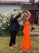 Shiny Orange V Neck Mermaid Side Slit Mermaid Party Dress Long Prom Dresses to Impress ,MB991